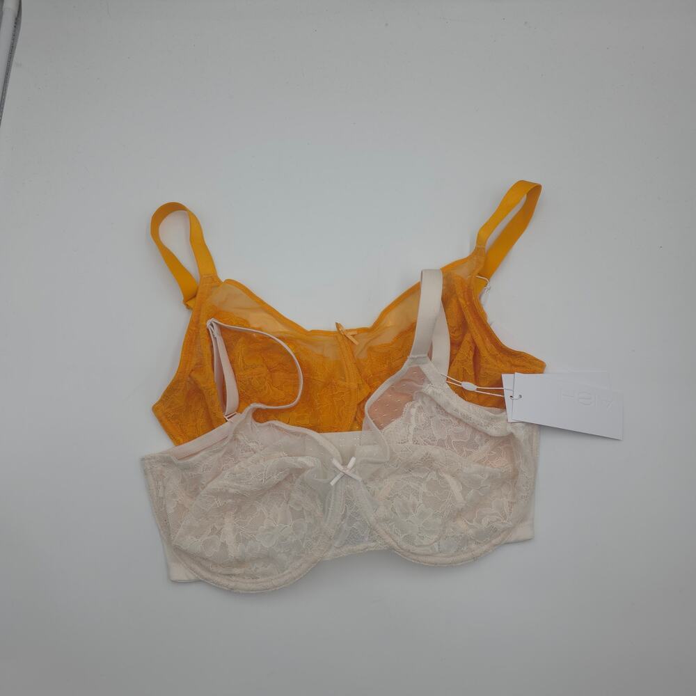 HSIA Bundle of Two Enchante Unlined Lace Underwire Bra in Yellow Cream Size 34H